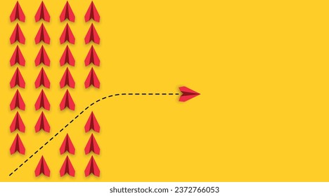 Red airplane changing path It is moving towards change
New ideas, creativity, innovation and solution, business concept.