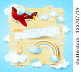 Red airplane and copy space, vector background