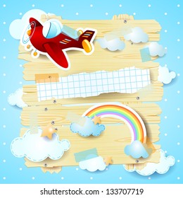 Red airplane and copy space, vector background