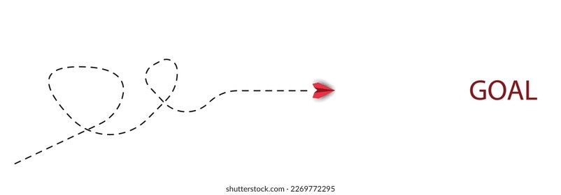 red airplane curves flying towards Goal.business creativity new idea discovery innovation technology. new year idea concept.