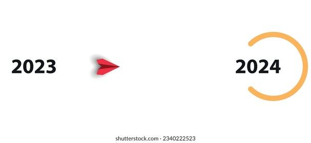 Red airplane flying in 203 to the new year 2024.
business creativity new idea discovery innovation technology. new year idea concept.