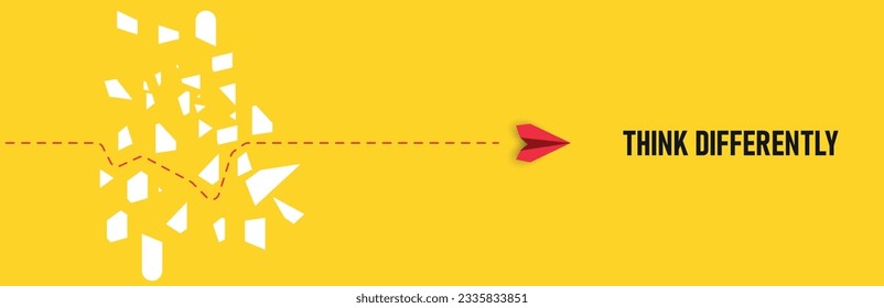 red airplane flying over obstacles to think differently.think different, be different, success in life, courage, enterprise, trust, faith, fearless, daring, idea concepts.
