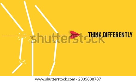  red airplane flying over obstacles to think differently.think different, be different, success in life, courage, enterprise, trust, faith, fearless, daring, idea concepts.