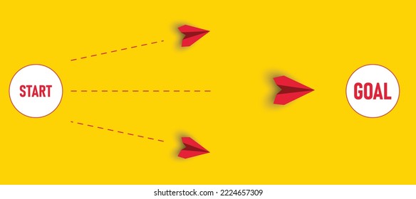 Red airplane flying towards startan target. risk management. New ideas creativity and innovative solution business concept. New ideas creativity for change in business concept.