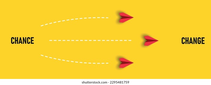 red airplane flying towards text "Change" and "Chance". Personal growth and career growth idea concept.	
