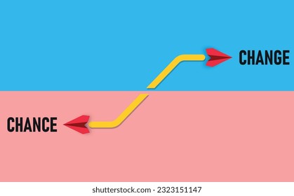 red airplane flying towards text "Change" and "Chance". Personal growth and career growth idea concept