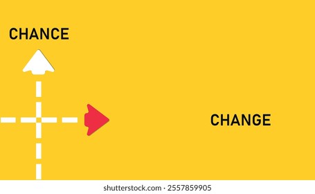 red airplane flying towards text "Change" and "Chance". Personal growth and career growth idea concept.