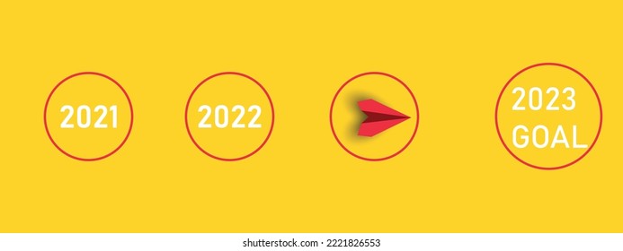 Red airplane flying from Year 2022 to Year 2023.Business creativity new idea discovery innovation technology.New year idea concept.