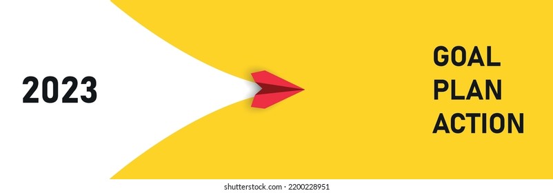Red airplane going towards goal, plan, action. 2023 year plan idea concept.
business creativity new idea discovery innovation technology.