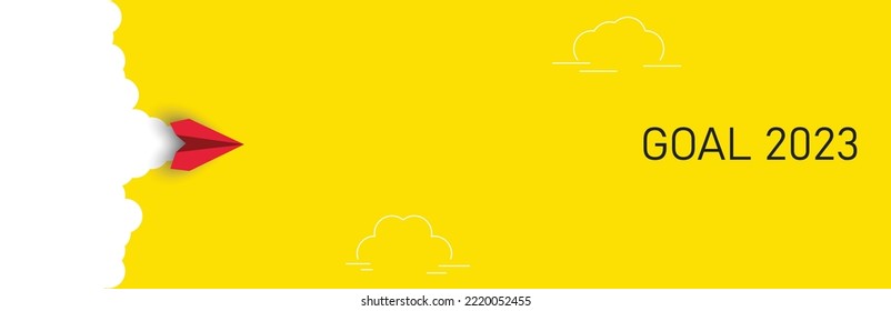 Red airplane going towards goal, plan, action. 2023 year plan idea concept. business creativity new idea discovery innovation technology