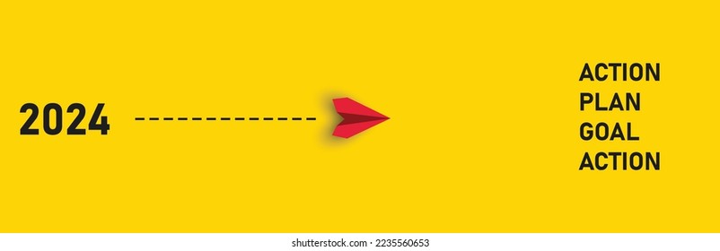 Red airplane going towards goal, plan, action. 2024 year plan idea concept. business creativity new idea discovery innovation technology.