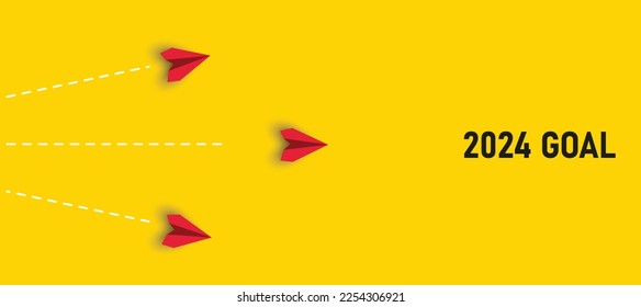 Red airplane going towards goal, plan, action. 2024 year plan idea concept. business creativity new idea discovery innovation technology.