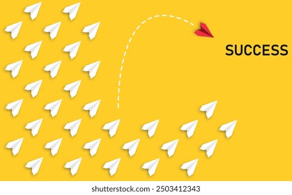 Red airplane going towards goal, plan, action.business creativity new idea discovery innovation technology.
