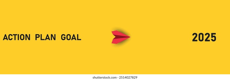 Red airplane going towards goal, plan, action. 2025 year plan idea concept. business creativity new idea discovery innovation technology.