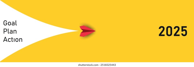 Red airplane going towards goal, plan, action. 2025 year plan idea concept. business creativity new idea discovery innovation technology.