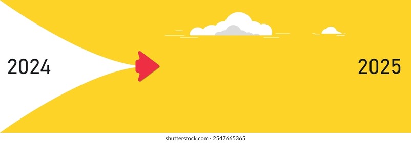 Red airplane going towards goal, plan, action. 2025 year plan idea concept. business creativity new idea discovery innovation technology