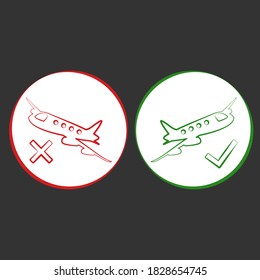 Red airplane icon. Flight allowed and Cancelled vector design