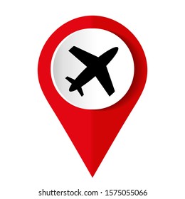 Red airplane icon on white background. Vector illustration.