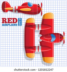 Red airplane on a background in a cage. Vector illustration.