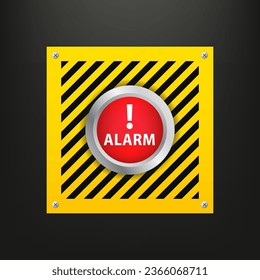 Roter Alarmknopf auf gelbem Hintergrund. Vektorweb-Button. Klicken Sie auf Signalton anhalten. Vektorgrafik
