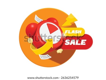 Red alarm clock alerts flash sale promotion Limited time promotion, vector 3d isolated on white background for advertising design, vector minimal style for banner advertisement design