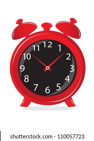 red alarm clock with black dial and the shadow