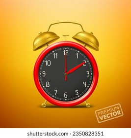 red alarm clock black dial gold bell, vector drawing