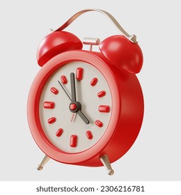 Red alarm clock cartoon 3d. illustration icon on white background. cute stationery icon illustration