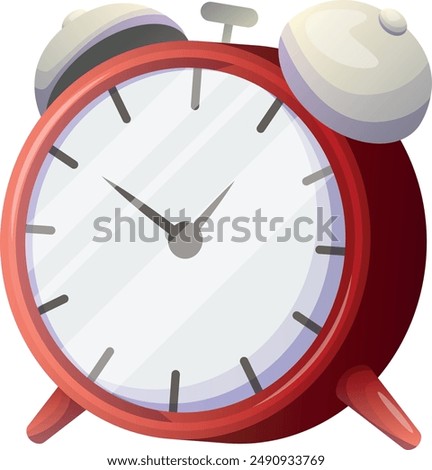 red alarm clock classic vintage retro ring bell 2d flat simple cartoon style illustration icon, morning alert wakeup time timepiece concept, countdown sale deadline watch loud noice isolated