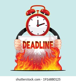 Red Alarm Clock With Deadline Word, Time Deadline Concept, vector image illustration