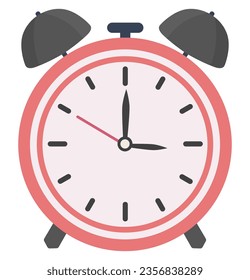 Red alarm clock flat icon isolated on white background.