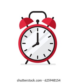 Red Alarm Clock in flat style simple vector illustration isolated on white