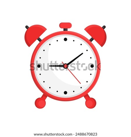 Red alarm clock flat vector illustration isolated on white background