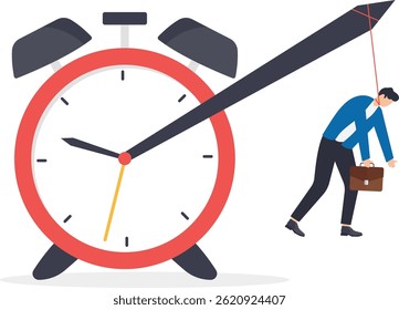 red alarm clock hit the minute hand of a man in a business suit

