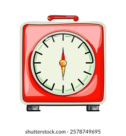 Red alarm clock icon in cartoon style isolated on white background. Time symbol stock vector illustration.