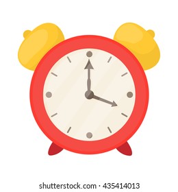 Red alarm clock icon, cartoon style