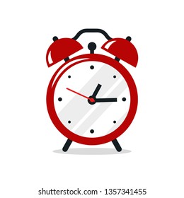 Red alarm clock icon design on white background