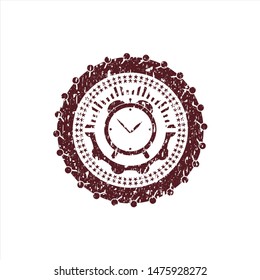 Red alarm clock icon inside rubber grunge texture stamp