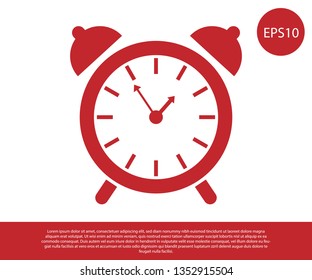 Red Alarm clock icon isolated on white background. Wake up, get up concept. Time sign. Vector Illustration