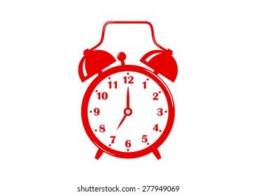 Red alarm clock icon on white background