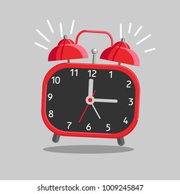 Red alarm clock isolated on grey background. Vector illustration.