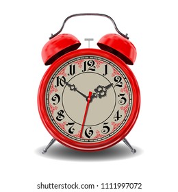 Red alarm clock isolated on white background. Vector