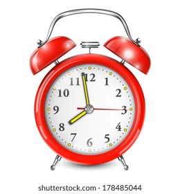 Reloj De Alarma Roja Aislado En Blanco. Ilustración vectorial.