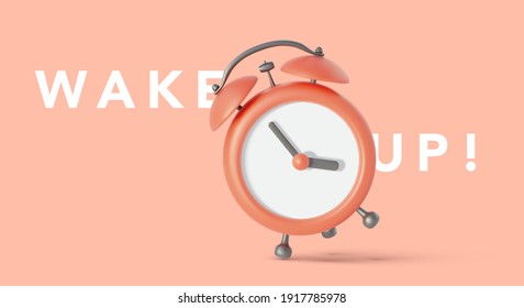 Red alarm clock isolated on white background. Wake up concept banner. Vector illustration