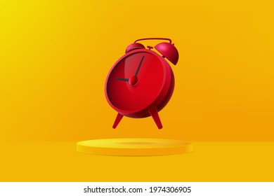 Red alarm clock isolated on yellow background. Vector illustration.