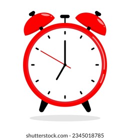 Red alarm clock isolated on white background. Vector illustration.