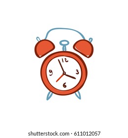 Red alarm clock isolated on white background. Healthy lifestyle concept. Vector illustration