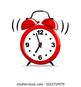 Red alarm clock isolated. Vector illustration in flat style.