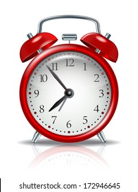 Red Alarm Clock On White Background