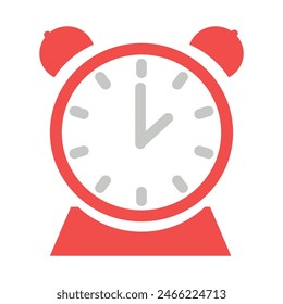 Reloj despertador rojo en estilo retro sobre fondo blanco.